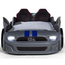 Дитяче ліжко машина Mustang Full Extra Grey 190х90 см з підсвічуванням, музикою, шкіряний салон, пультом